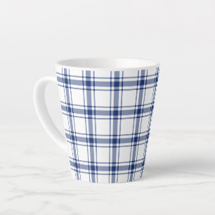 Taza De Café Latte Cuadro náutico azul y blanco