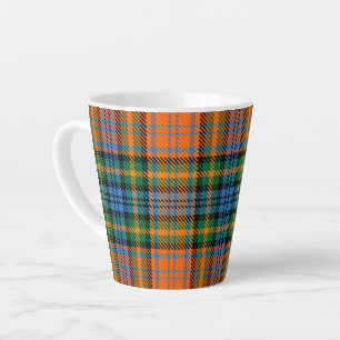 Taza De Café Latte Cuadro rústico Murray Tartán Naranja Azul