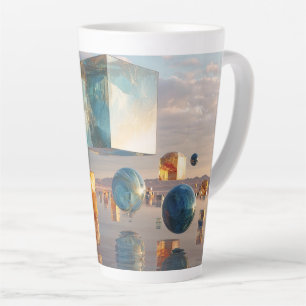 Taza De Café Latte Cubos y Esferas Flotantes Surrealistas