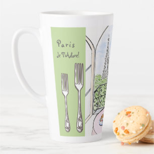 Taza De Café Latte Cuchillería caprichosa de acuarela de la Torre Eif