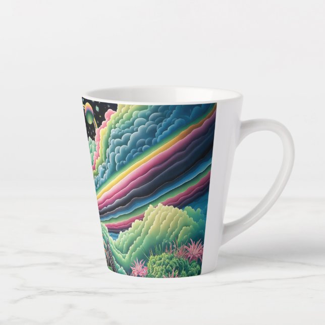 Taza De Café Latte Cuervo Arcoíris Nocturno (Derecha)