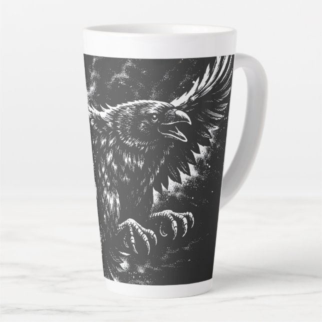 Taza De Café Latte Cuervo gótico – por BurnsInHell (Ángulo derecho)