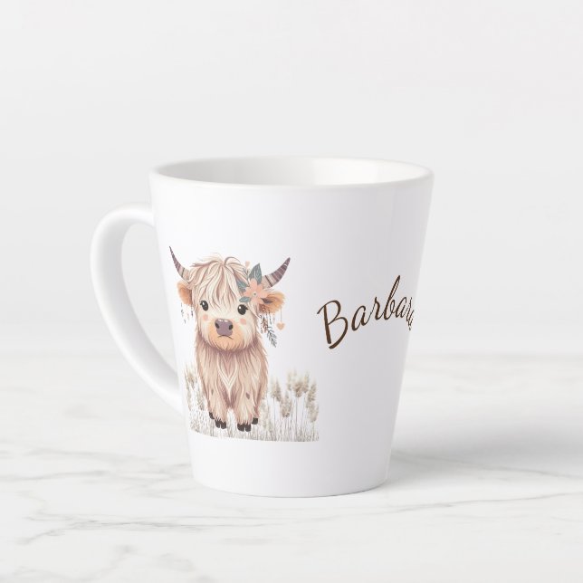Taza De Café Latte Cuidada de agua personalizada Highland Cow (Ángulo izquierdo)
