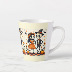 Taza De Café Latte Cuidada pareja de esqueletos de Halloween en Naran