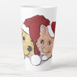 Taza De Café Latte Cuidados Navidades Labrador Puppy y Naranja Tabby