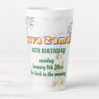 Taza De Café Latte Cumpleaños 16 Elegante Flor de Rosa Blanca