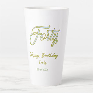Taza De Café Latte cumpleaños cuarenta nombre fecha azul verde pastel