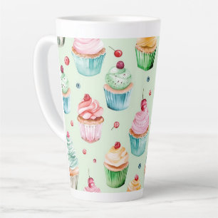 Taza De Café Latte Cumpleaños de Cupcakes de Melocotón Rosa Menta  