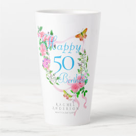 Taza De Café Latte Cumpleaños de la cinta rosa