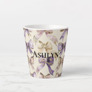 Taza De Café Latte Cumpleaños de Purple Gold Bows