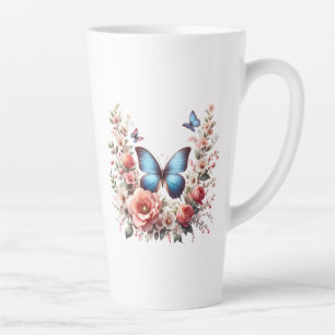 Taza De Café Latte Cumpleaños Feliz Personalizado Floral Mariposa-962