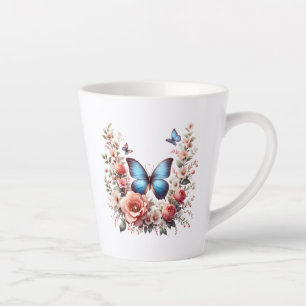 Taza De Café Latte Cumpleaños Feliz Personalizado Floral Mariposa-962