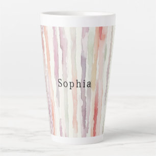 Taza De Café Latte Cumpleaños Rayas Blancas Rosa Melón Lavanda