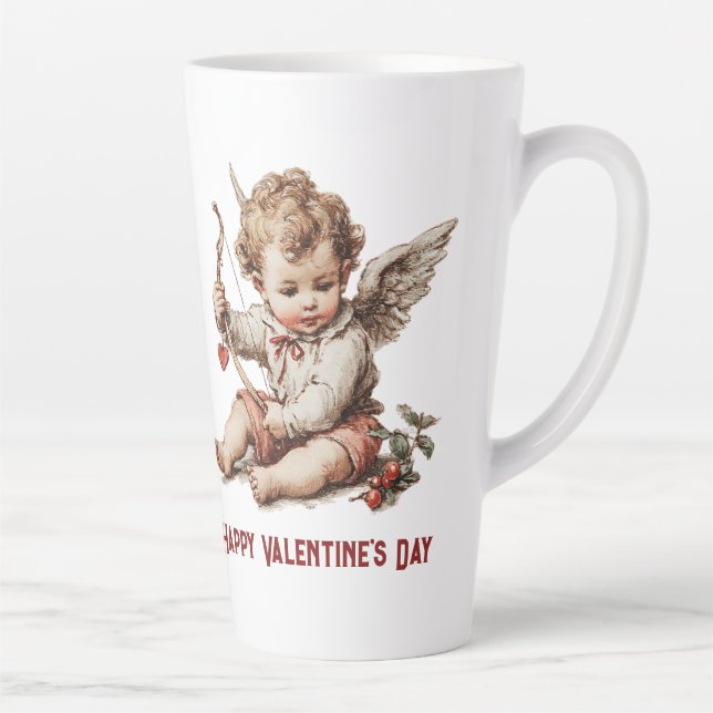 Taza De Café Latte Cupido Antiguo con Arco de Corazón (Derecha)