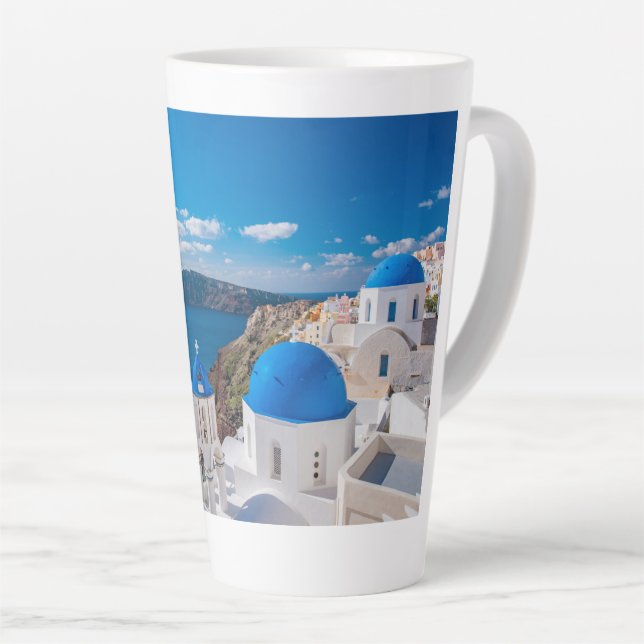 Taza De Café Latte Cúpulas Azules de Santorini (Ángulo derecho)
