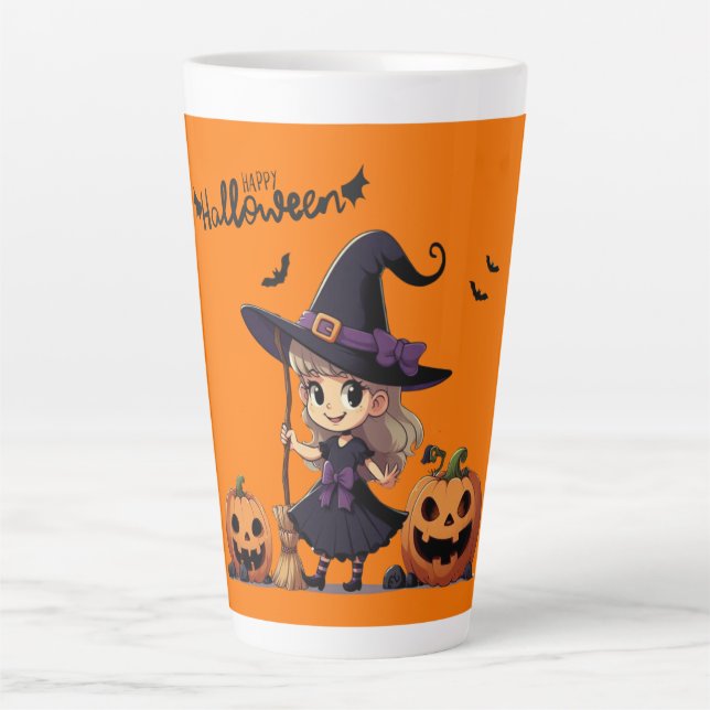 Taza De Café Latte Cura, bruja anime Halloween (Anverso)