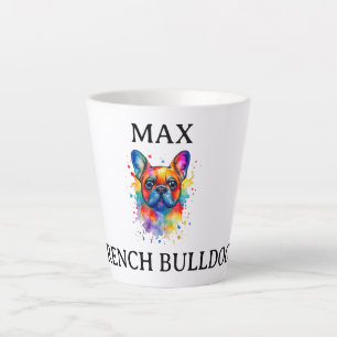 Taza De Café Latte Custom Colorful Watercolor French Bulldog Dog Name