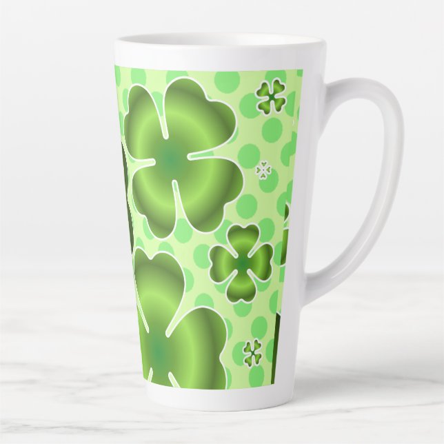 Taza De Café Latte Custom Green Lucky Clover Pattern Gift (Derecha)