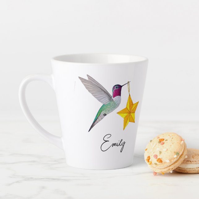 Taza De Café Latte Custom Hummingbirds and Stars Latte Mug (In situ)