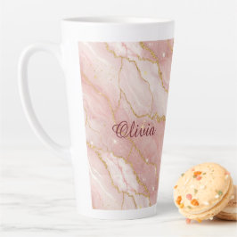 Taza De Café Latte Custom Modern Rose Quartz Marble Gold Glitter