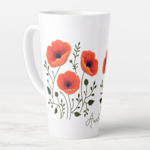 Taza De Café Latte Custom Modern Watercolor Coral Poppies