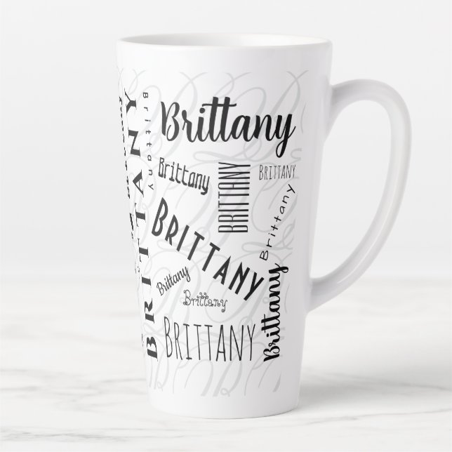 Taza De Café Latte Custom Name Brittany Black White  (Derecha)
