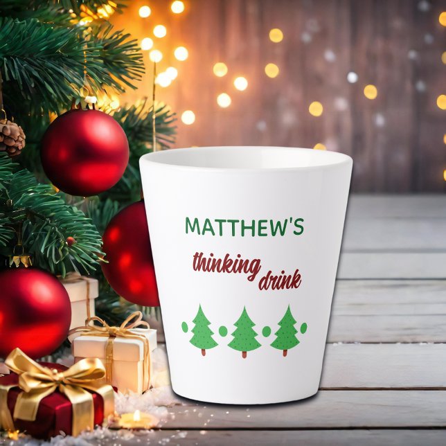 Taza De Café Latte Custom Name Funny Thinking Drink Christmas Trees (Subido por el creador)