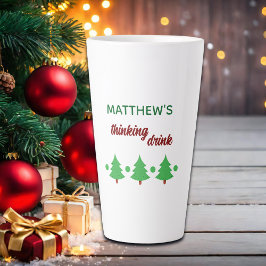 Taza De Café Latte Custom Name Funny Thinking Drink Christmas Trees