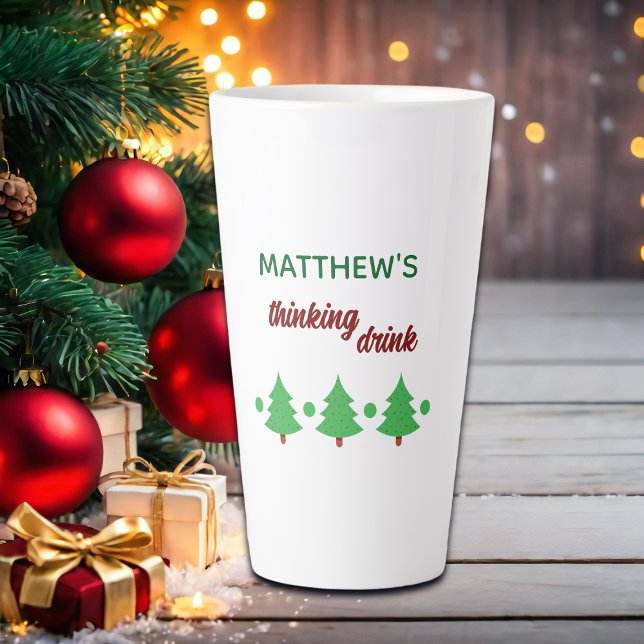 Taza De Café Latte Custom Name Funny Thinking Drink Christmas Trees (Subido por el creador)
