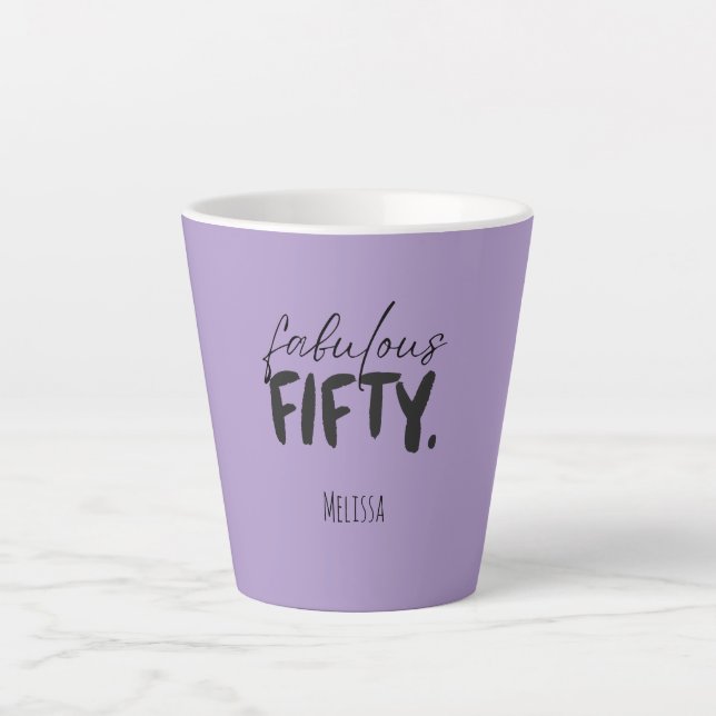 Taza De Café Latte Custom Name - Purple Fabulous Fifty Latte Mug (Anverso)