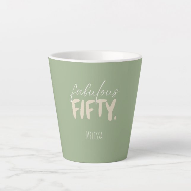 Taza De Café Latte Custom Name - Sage Green Beige Fifty Latte Mug (Anverso)