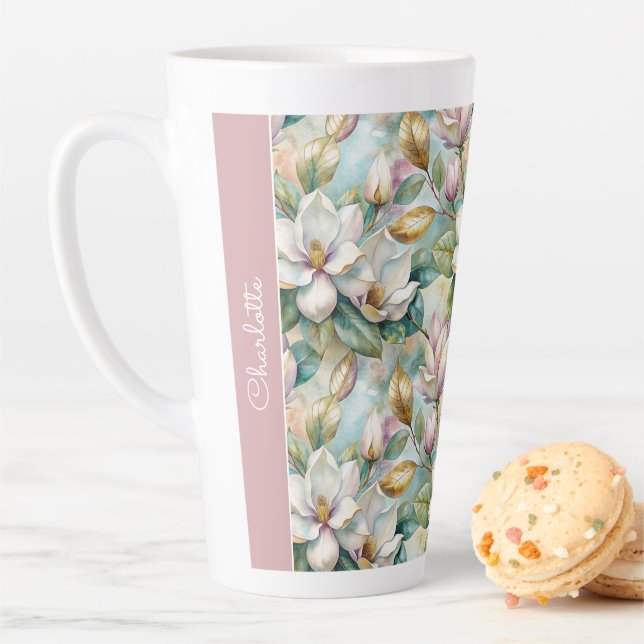 Taza De Café Latte Custom Pattern Elegant Magnolia Flowers (In situ)