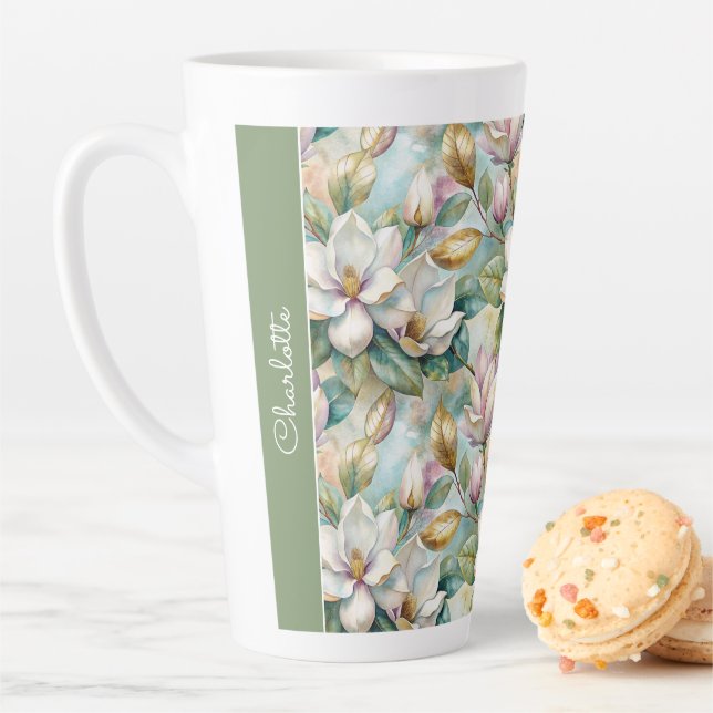 Taza De Café Latte Custom Pattern Elegant Magnolia Flowers (In situ)
