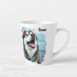 Taza De Café Latte Custom Photo Dog Husky Name Blue Latte Mug