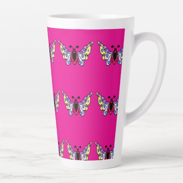 Taza De Café Latte Custom Vibrant Modern Folk Butterfly Art (Derecha)