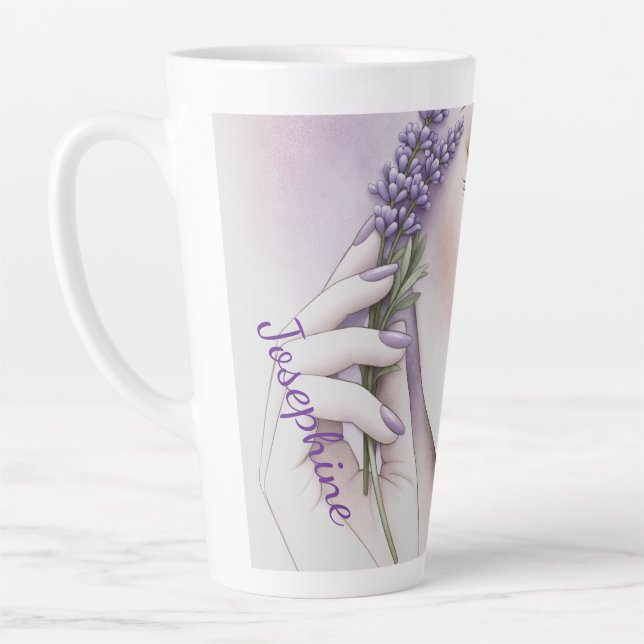 Taza De Café Latte Customized Lavender Purple Woman Elegant Beauty  (Izquierda)