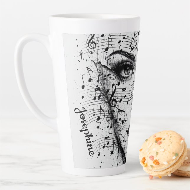 Taza De Café Latte Customized Music Sheet Face Art Black White Artist (In situ)