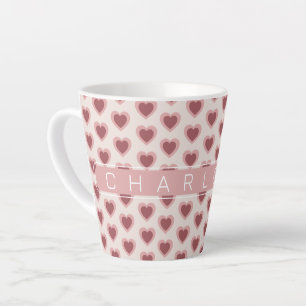 Taza De Café Latte Customized Y2K Heart in Bordeaux Pink Retro