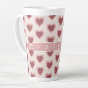 Taza De Café Latte Customized Y2K Heart in Bordeaux Pink Retro