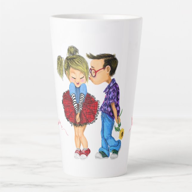 Taza De Café Latte Cuta Pareja Romántica - Amor - Te Amo - Beso (Anverso)