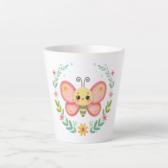 Taza De Café Latte Cuta, primavera/mariposa (Anverso)