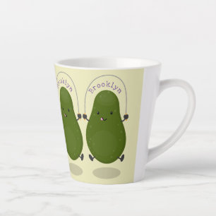 Taza De Café Latte Cute aguacate salto cuerda personalizado ilustraci