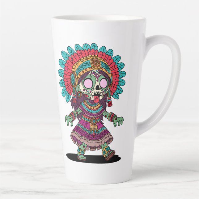 Taza De Café Latte Cute Aztec Zombie (Derecha)