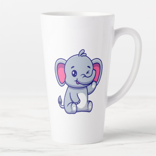 Taza De Café Latte Cute Baby Elephant Sitting Cartoon-23800 (Derecha)