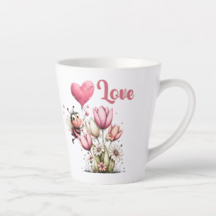 Taza De Café Latte Cute Bee Amor Corazón & Floral