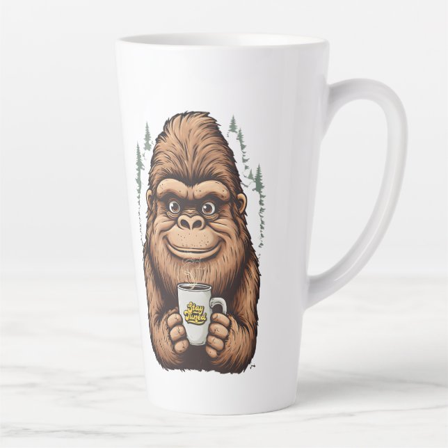 Taza De Café Latte Cute Bigfoot Drinking Coffee  Funny Sasquatch  (Derecha)