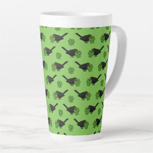 Taza De Café Latte Cute Blackbird con Shamrock Clover Personalizado