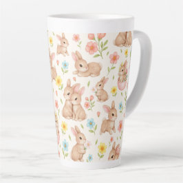 Taza De Café Latte Cute Bunnies and Flowers Pattern