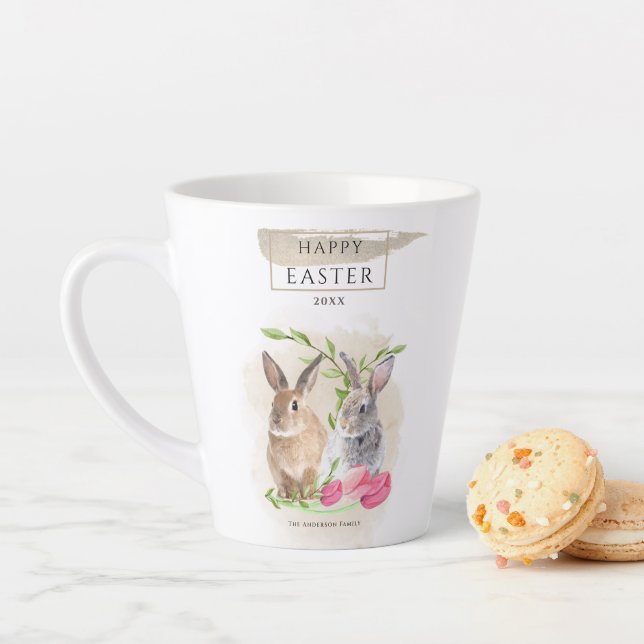Taza De Café Latte Cute Bunnies de Pascua | Feliz arte acuático de Pa (In situ)
