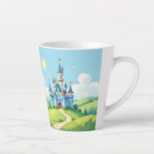 Taza De Café Latte Cute castillo azul y blanco